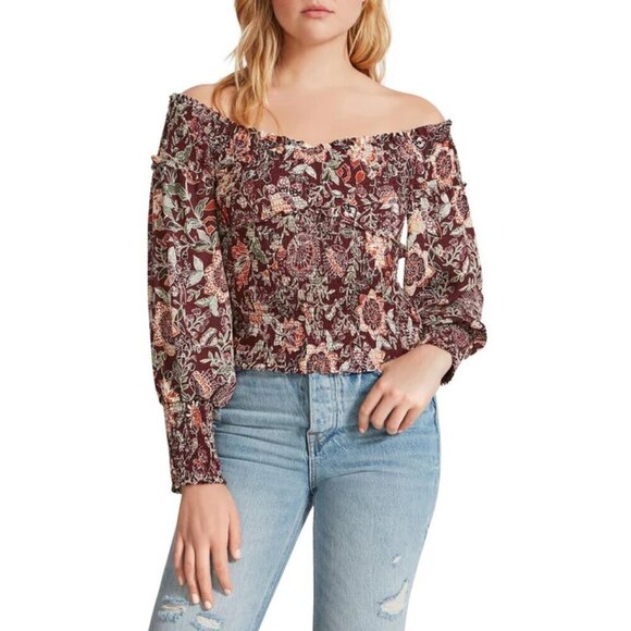 BB Dakota by Steve Madden Helena Floral Short Crop Top Off the Shoulder - Picture 1 of 1